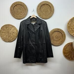 Vintage Valerie Stevens Dark Brown Button Collared Leather Jacket Large